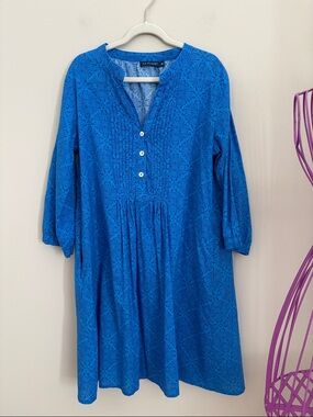 La Plage Blue Printed Button Front Tunic Dress